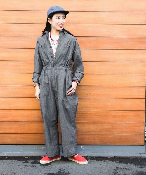 BEAMS BOY サロペット オーバーオール シャンブレー ステンシル