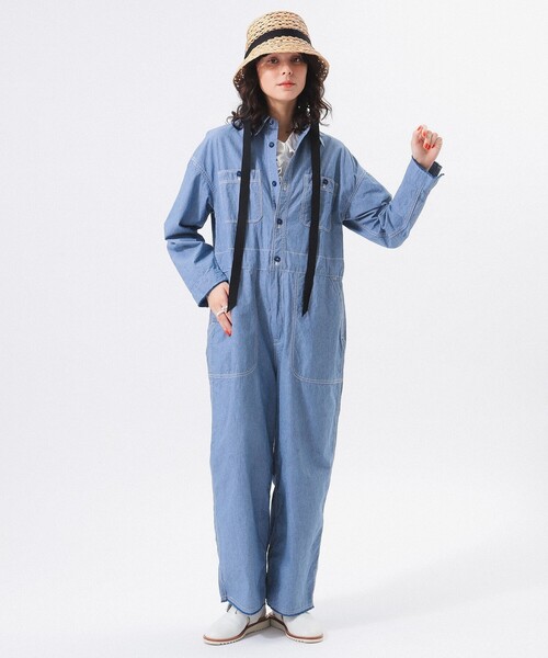 BEAMS BOY サロペット オーバーオール シャンブレー ステンシル