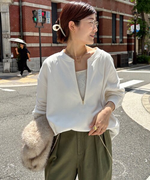 今季　DouDou ハーフジップスウェット　グレー　未使用品 DouDou トレーナー スウェット 「新色追加」「インフルエンサー OKOCHI