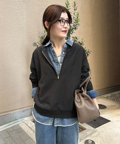 doudou 】【こっち 企画】ハーフジップスウェット ネイビー 今季 DouDou tシャツ 「新色追加」「インフルエンサー OKOCHI企画