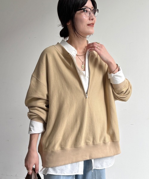 新品未使用 DOUDOU ハーフジップスウェット 新色追加】【インフルエンサー OKOCHI企画】ハーフジップスウェット