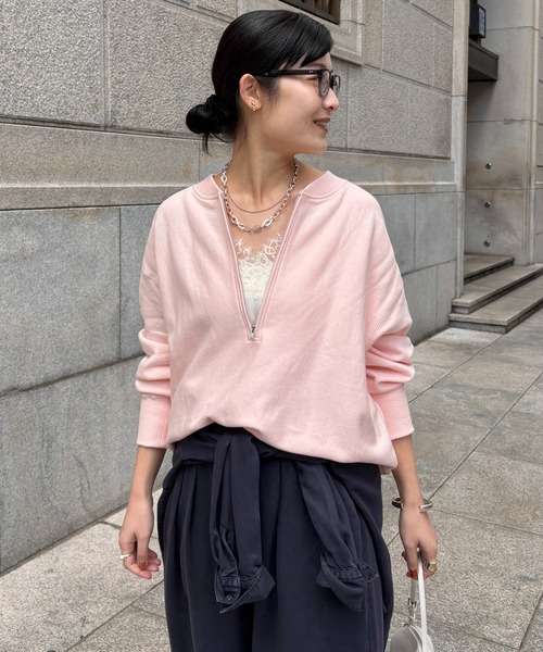 【新品タグ付き】DOUDOU ハーフジップスウェット ネイビー DouDou（ドゥドゥ） トレーナー スウェット 「新色追加」「インフル