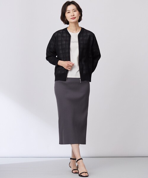 カーディガン 「洗える」SHEER JACQUARD ニット ブルゾン