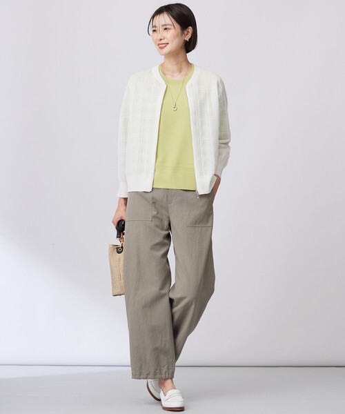 カーディガン 「洗える」SHEER JACQUARD ニット ブルゾン