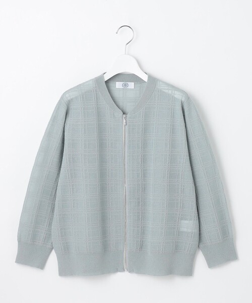 カーディガン 「洗える」SHEER JACQUARD ニット ブルゾン レディース 洗える】SHEER JACQUARD ニット ブルゾン / J.PRESS LADIES S