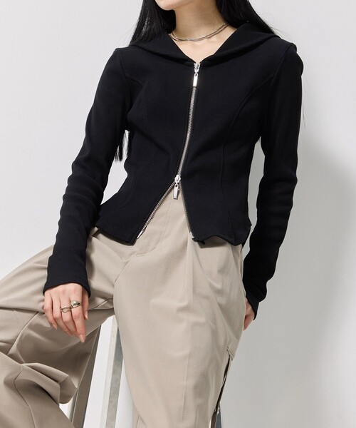FRAMeWORK ENDAVOUR UNIVERSITY オーバーTEE 紺 シアーストライプドッキングVネックカットソープルオーバー