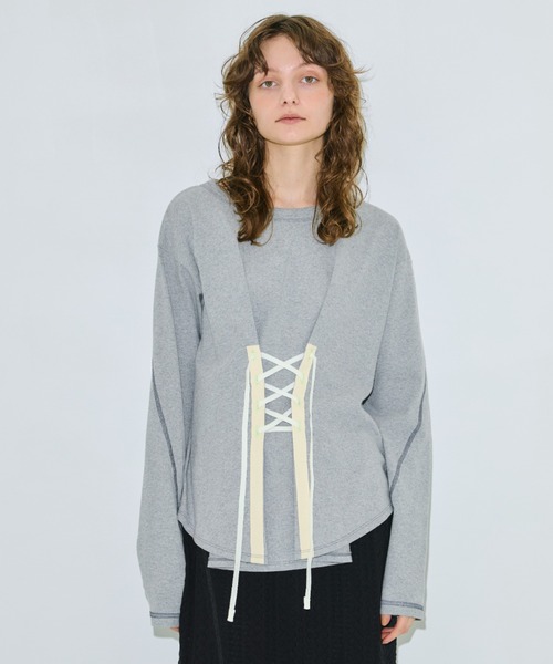 tシャツ コットンレースアップTOP レディース