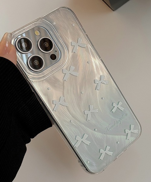 c.u.l スマホケース リボンドット ニュアンスシルバー iPhone