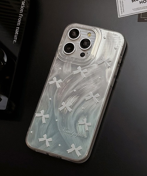 c.u.l スマホケース リボンドット ニュアンスシルバー iPhone