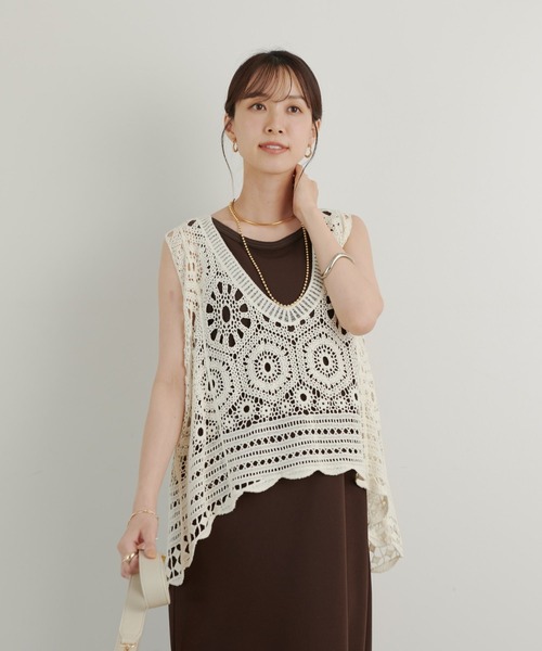 Mal.レレレさんクロシェベストジレ新品未使用タグ付き本日配信完売品です un dix cors ベスト ジレ 「透け感で大人の主役級レイヤード