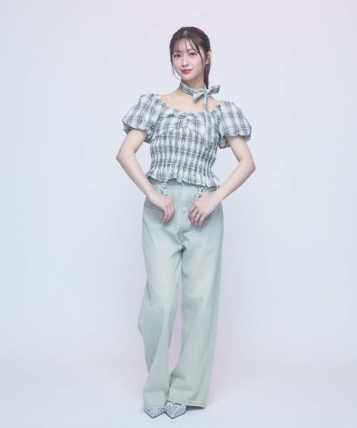 【美品】chesty ジャガードギンガムブラウス TITTY＆CO. ブラウス シャツ クラシカルギンガムブラウス