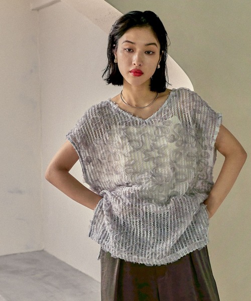 シーマリー　フレンチスリーブ 美品♪シーマリー フレンチスリーブブラウス キャップスリーブ