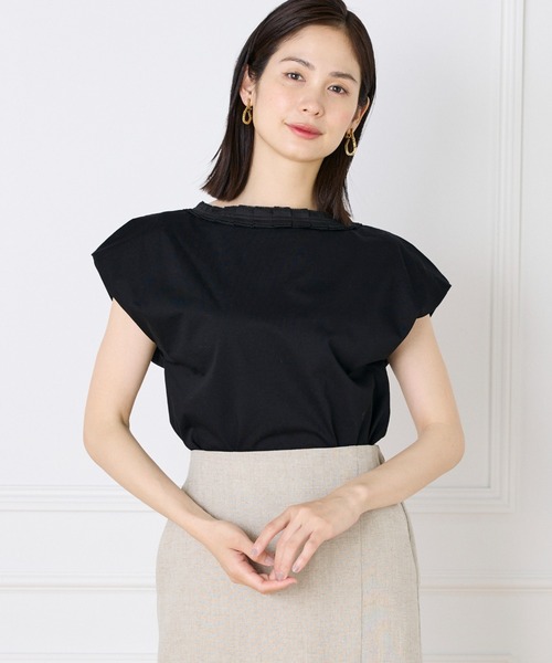 タックフリルカットソー KOEISTORE ブラウス レディース 春 夏 春夏 白 黒 紺 シャツ 七