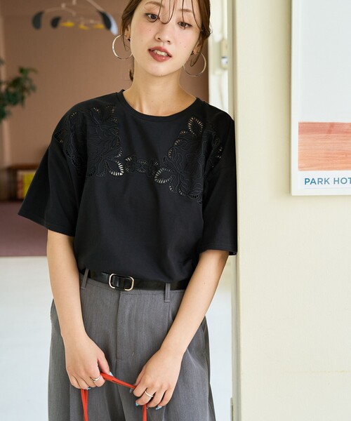 FREAK'S STORE tシャツ 限定展開 花柄 カットワーク 刺繍 ルーズ