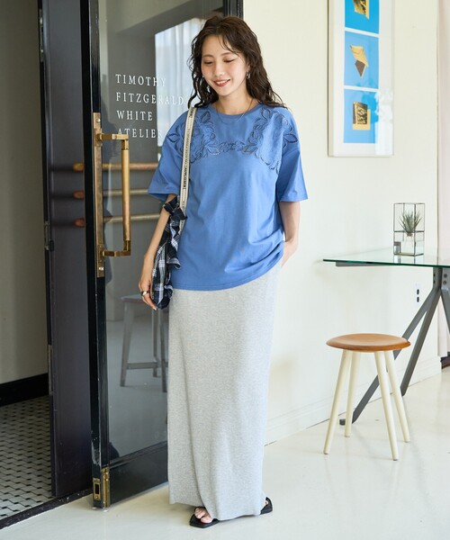 花柄刺繍 半袖トップス XL FREAK'S STORE/花柄 カットワーク 刺繍 ルーズ 半袖 Tシャツ