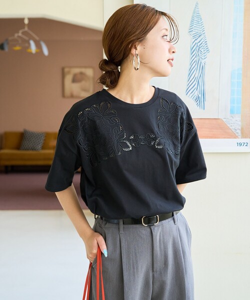 FREAK'S STORE tシャツ 限定展開 花柄 カットワーク 刺繍 ルーズ