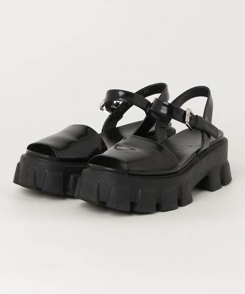 PRADA ブラッシュハイヒールサンダル PRADA 「PRADA」 モノリス ブラッシュドレザー ヒールサンダル