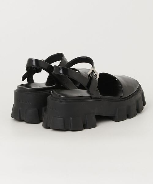 PRADA 「PRADA」 モノリス ブラッシュドレザー ヒールサンダル