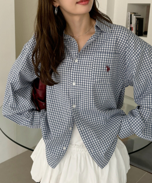 「U.S. POLO ASSN.」 長袖ネルシャツ L ネイビー レディース
