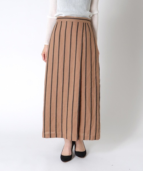 Jines（ジネス） スカート リネンストライプ ラップ風スカート