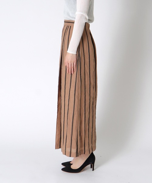 Jines（ジネス） ロング スカート リネンストライプ ラップ風スカート