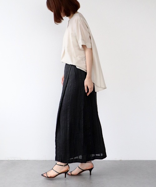 Jines（ジネス） ロング スカート リネンストライプ ラップ風スカート