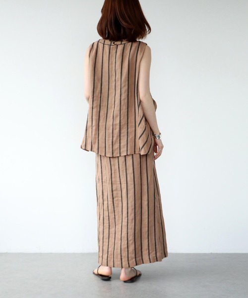 Jines（ジネス） スカート リネンストライプ ラップ風スカート