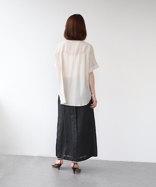 Jines（ジネス） スカート リネンストライプ ラップ風スカート