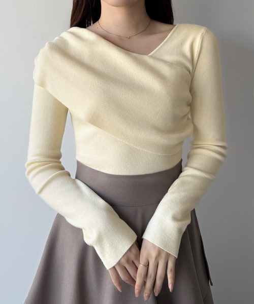 mipiarl ニット セーター アシンメトリークロスニットトップス