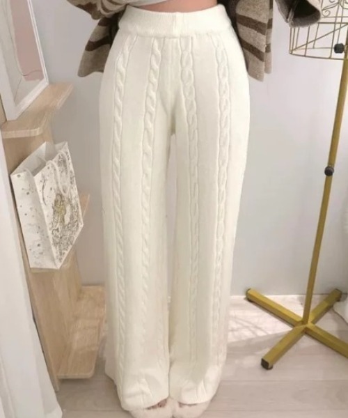 DIAVEL パンツ 秋冬新作ケーブルニットワイドパンツ/ゆったりニット