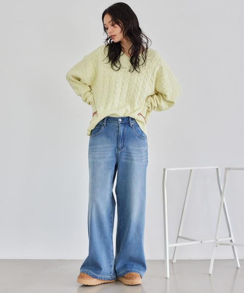 バンヤードストーム　裏起毛ワイドデニムパンツ BARNYARDSTORM（バンヤードストーム） ジーンズ デニム デニムパンツ