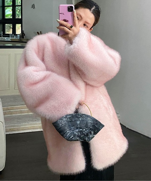 ノーカラーコート コート ノーカラーエコファーショートコート