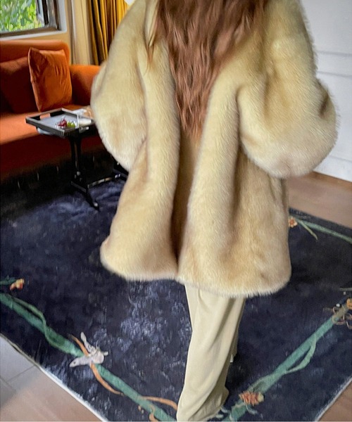 ノーカラーコート コート ノーカラーエコファーショートコート