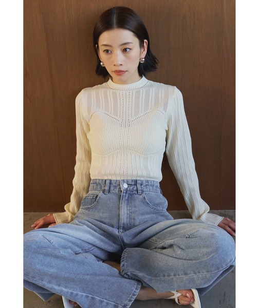 AIC. ニット セーター ビスチェデザイン透かし編みトップス レディース