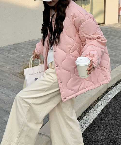 ジャケット ノーカラージャケット ドロストノーカラーキルティング