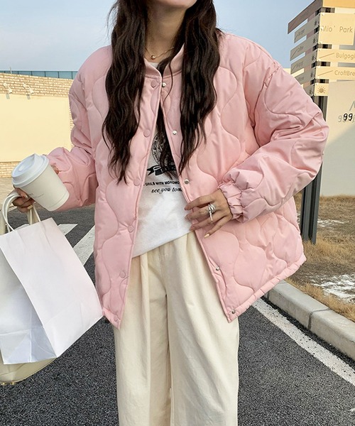 ジャケット ノーカラージャケット ドロストノーカラーキルティング