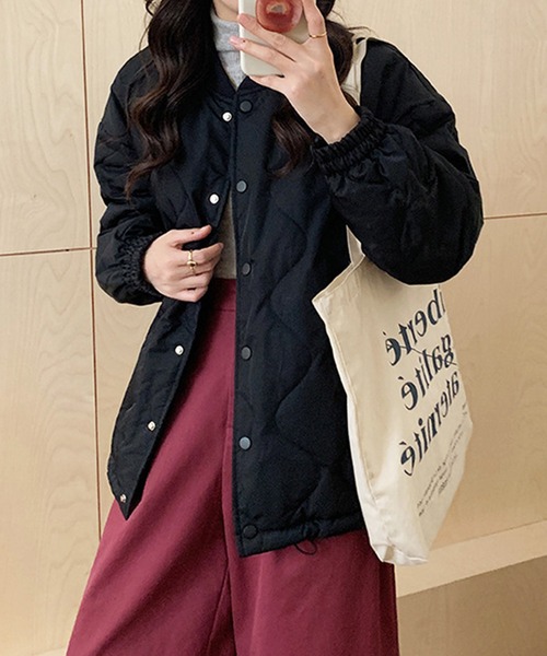 ジャケット ノーカラージャケット ドロストノーカラーキルティング