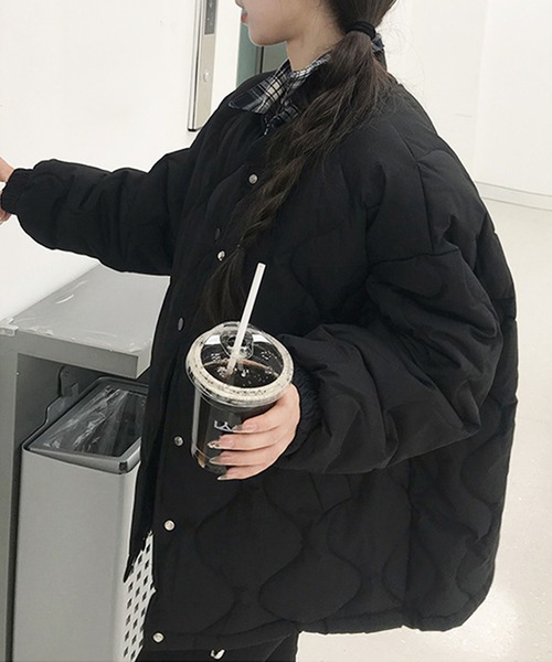 ジャケット ノーカラージャケット ドロストノーカラーキルティング