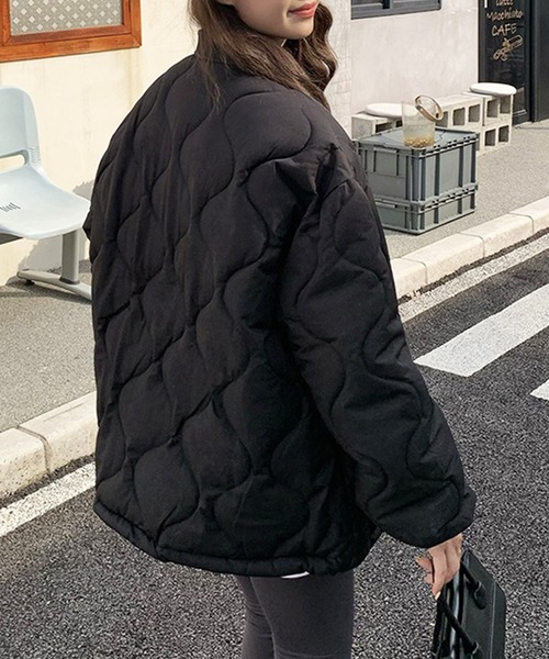 ジャケット ノーカラージャケット ドロストノーカラーキルティング