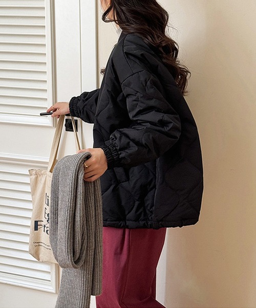 ジャケット ノーカラージャケット ドロストノーカラーキルティング