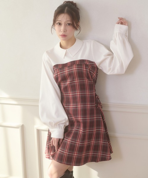 Ambre Neige（アンブルネージュ） ワンピース side lace up plaid