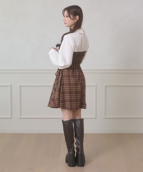 Ambre Neige（アンブルネージュ） ワンピース side lace up plaid