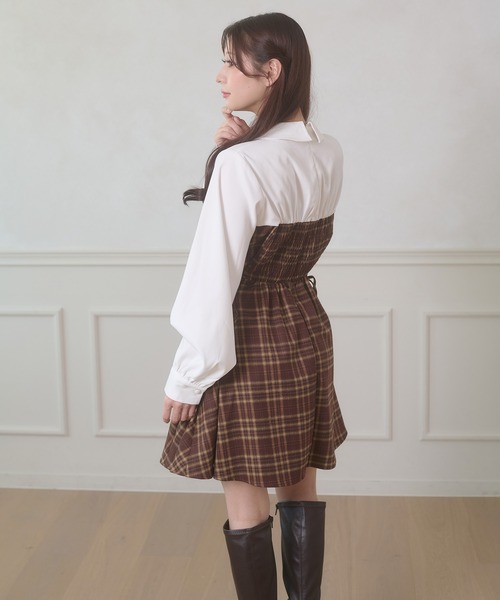 Ambre Neige（アンブルネージュ） ワンピース side lace up plaid