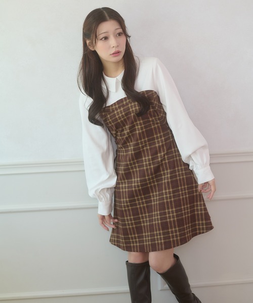 Ambre Neige（アンブルネージュ） ワンピース side lace up plaid