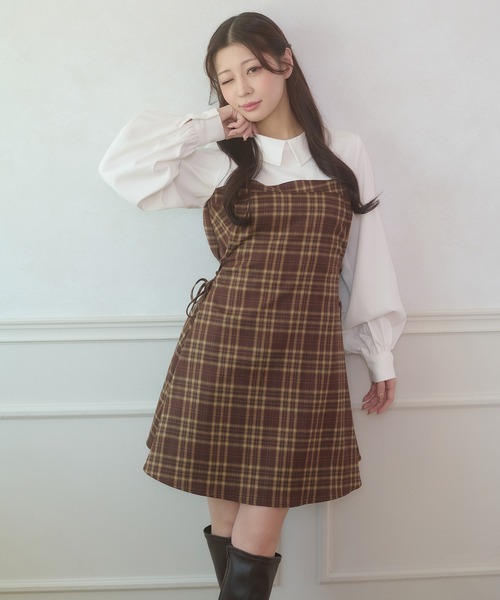 Ambre Neige（アンブルネージュ） ワンピース side lace up plaid