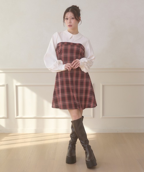 Ambre Neige（アンブルネージュ） ワンピース side lace up plaid