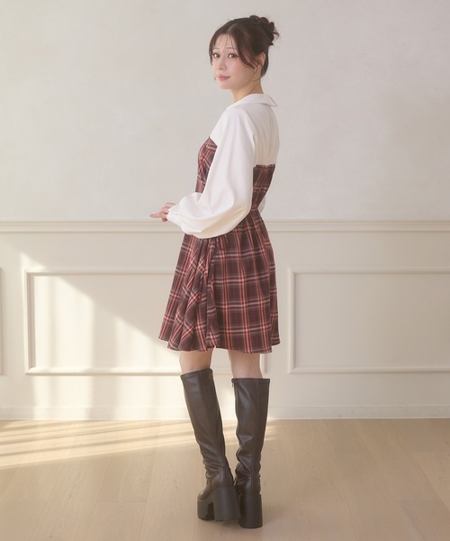 Ambre Neige（アンブルネージュ） ワンピース side lace up plaid