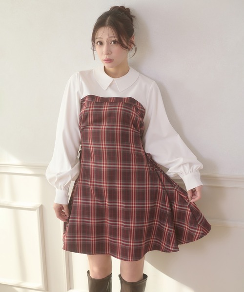 Ambre Neige（アンブルネージュ） ワンピース side lace up plaid