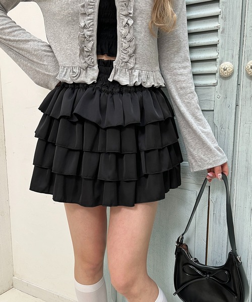スカート サテンフリルティアードミニスカート : ZOZOTOWN Yahoo!店