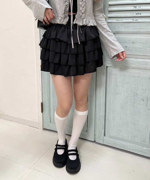 スカート サテンフリルティアードミニスカート : ZOZOTOWN Yahoo!店